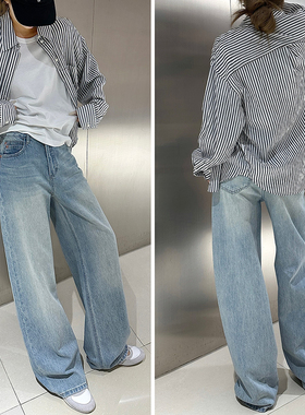 镇店之宝！12平方2025春季新款宽松阔腿牛仔裤女显瘦浅蓝色拖地裤