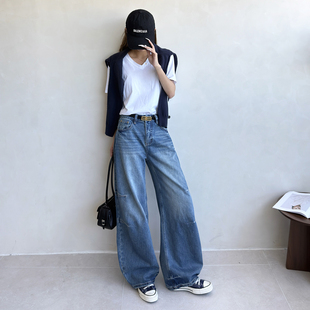 朝 显瘦宽松休闲裤 12平方立体剪裁设计感弯刀牛仔裤 女2026早春新品