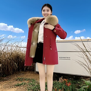 迪木杨新款休闲款派克服女青根貂毛内胆可拆卸修身显瘦妈妈款皮草