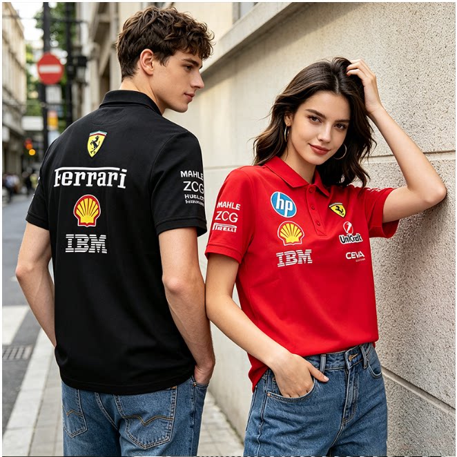 F1刺绣赛车服短袖T恤莱克莱尔同款男女情侣翻领队服POLO衫骑行服