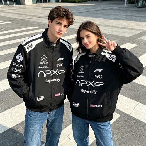 F1赛车服衣服奔驰车队队服男女情侣刺绣夹克摩托车机车骑行服外套