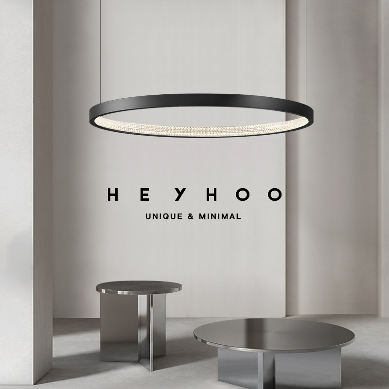 意式极简圆环吊灯北欧轻奢全铜客厅灯侘寂风创意黑色艺术餐厅灯具