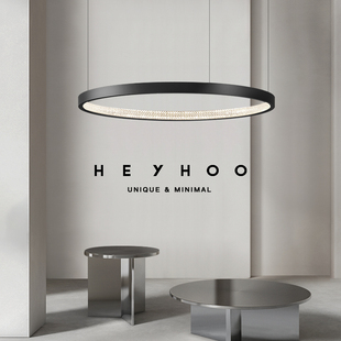 意式极简圆环吊灯北欧轻奢全铜客厅灯侘寂风创意黑色艺术餐厅灯具