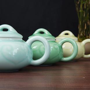云间青瓷龙泉窑如意茶壶陶瓷功夫茶具家用小茶壶过滤陶瓷泡茶器
