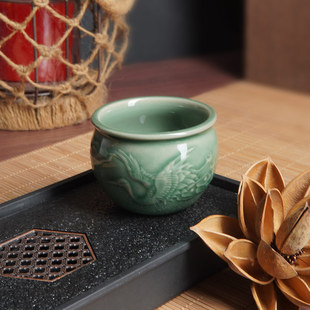 龙泉云间青瓷功夫茶道全手工仙鹤祥云大号高端主人杯单杯品茗