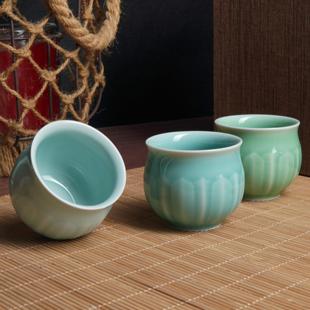 龙泉云间青瓷莲花供杯禅意陶瓷馄饨碗高脚新款法会贡杯