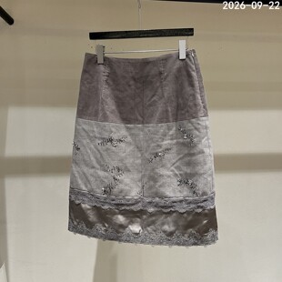 欧洲站2026秋季新款时尚高腰重工钉珠拼接蕾丝半身裙女款欧货1110