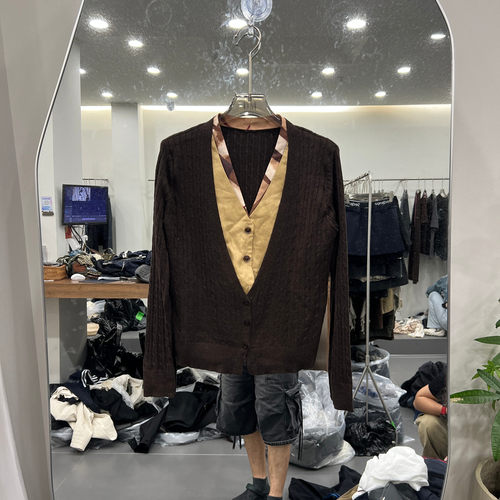 欧货2026秋V领羊毛假两件开衫