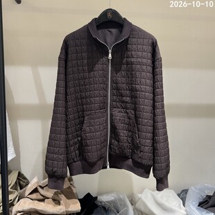 欧洲站2026秋季新款时尚菱格纹立领拉链棉服长袖外套女款欧货9071