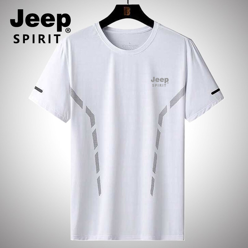 jeep冰丝短袖t恤男速干2024新款夏季超薄款大码男士户外运动健身