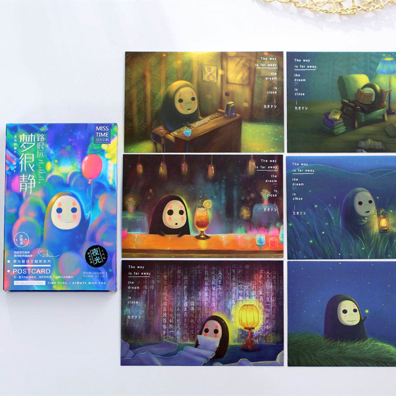 拾光夜光明信片文艺清新创意插画寄语留言卡唯美少女收藏卡片合集