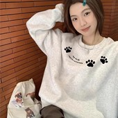 新款 设计感小众灰色圆领卫衣女款 冬季 宽松慵懒风加绒加厚无帽上衣