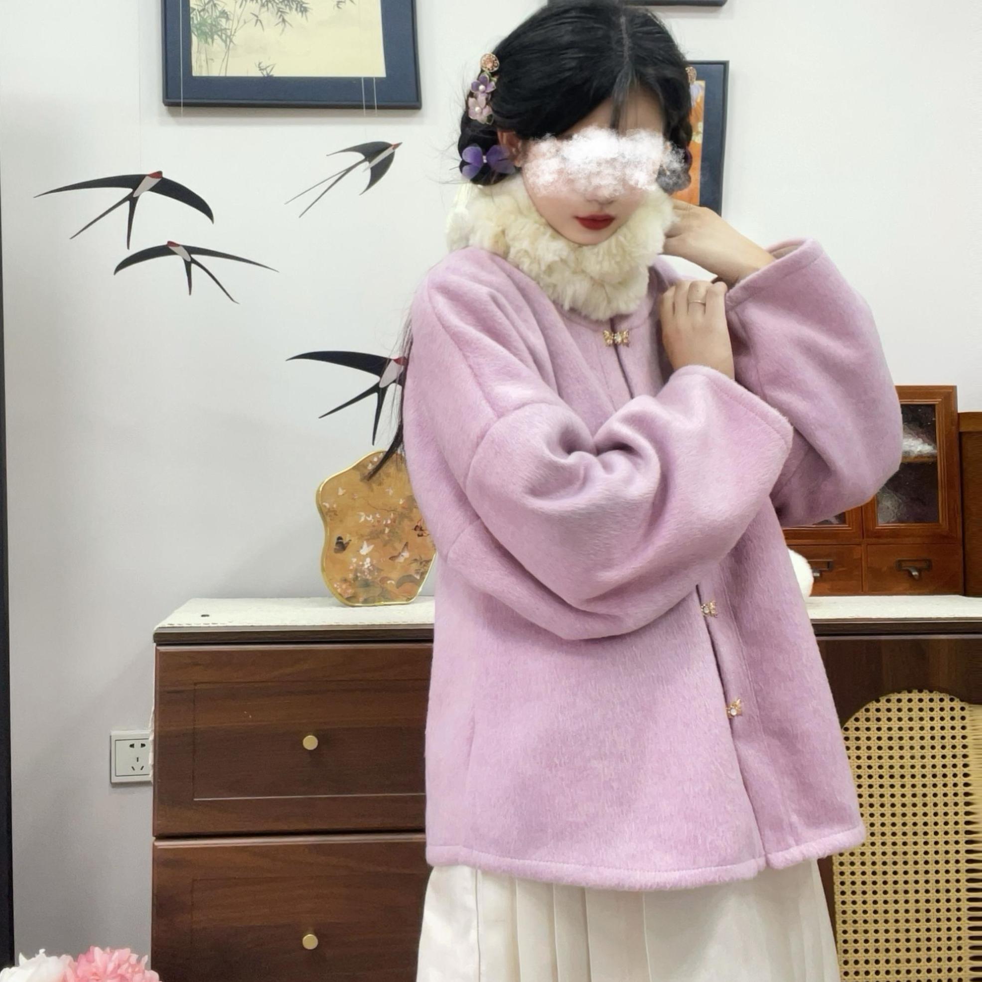 原创弓袋袖重磅毛呢汉服