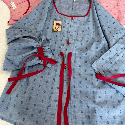 十里七巷 树莓 明制改良梭织提花半袖圆领衫夏季透气原创汉服上衣