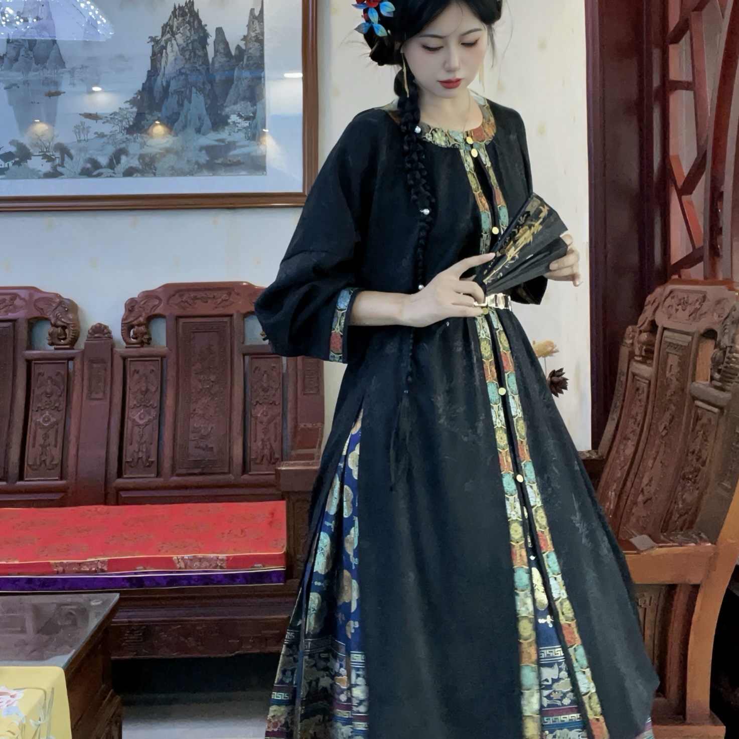 明制圆领汉服万历长衫通勤对襟衫