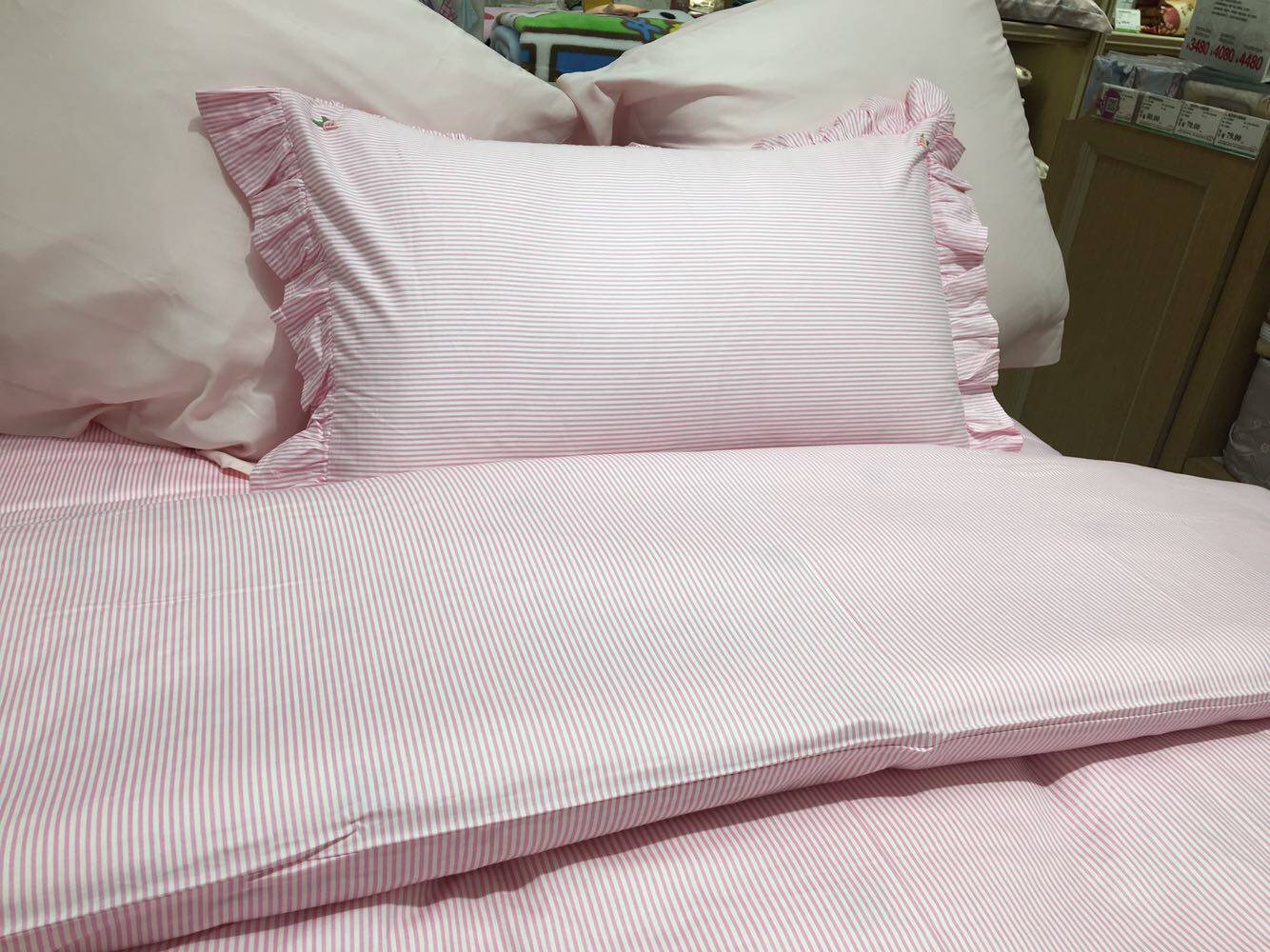 3件套淑女屋床上用品条纹纯棉厚面料60织纱公主风1.2床用床单款