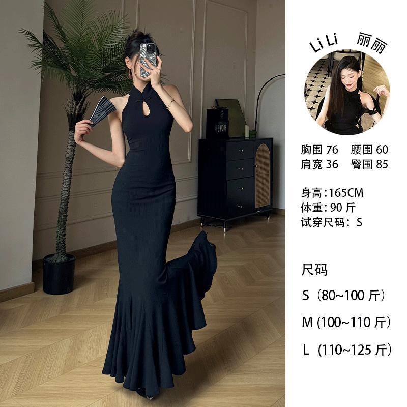 步步生莲新中式旗袍连衣裙女现货批发2026夏季无袖水滴领气质礼服