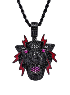 跨境热销时尚嘻哈饰品黑豹标志图案hiphop男士吊坠满锆石个性项链