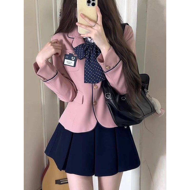 清纯风恋爱信号春季新款JK制服学院风短款西装外套百褶裙套装女