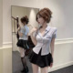 衬衫 短袖 高腰半身短裙技师工作服 女夏季 夜场上班衣服学院风Jk套装