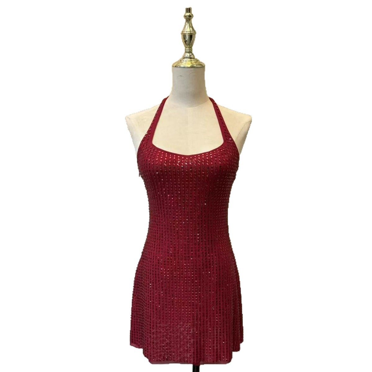 挂脖连衣裙女名媛气质新年圣诞节日战裙重工烫钻性感收腰包臀短裙,女装/女士精品,连衣裙,淘宝优惠券,粉丝福利购,淘宝优惠卷