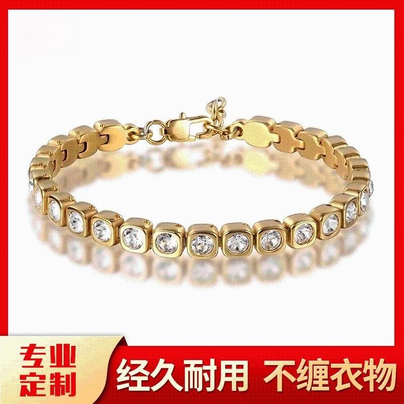 欧美嘻哈风满钻白绿锆石项链高级感手链ins潮流双色网球链镶钻