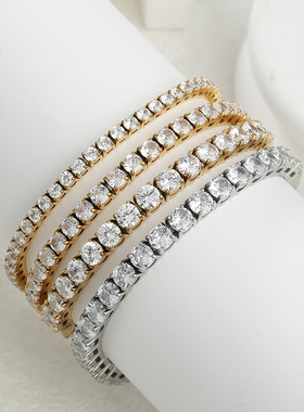 网红款316不锈钢锆石手链 3-5MM满镶珠宝扣网球手链 男女轻奢饰品