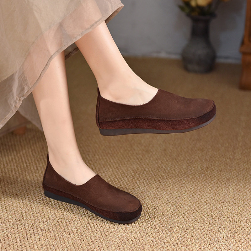 老年人平底豆豆鞋女2025秋新款复古奶奶鞋真皮轻便牛筋软底妈妈鞋,女鞋,浅口单鞋,淘宝优惠券,粉丝福利购,淘宝优惠卷