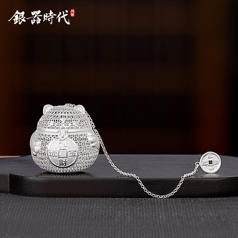 银器时代 泡茶球纯银999茶漏茶泡办公室创意可爱招财猫茶叶过滤器