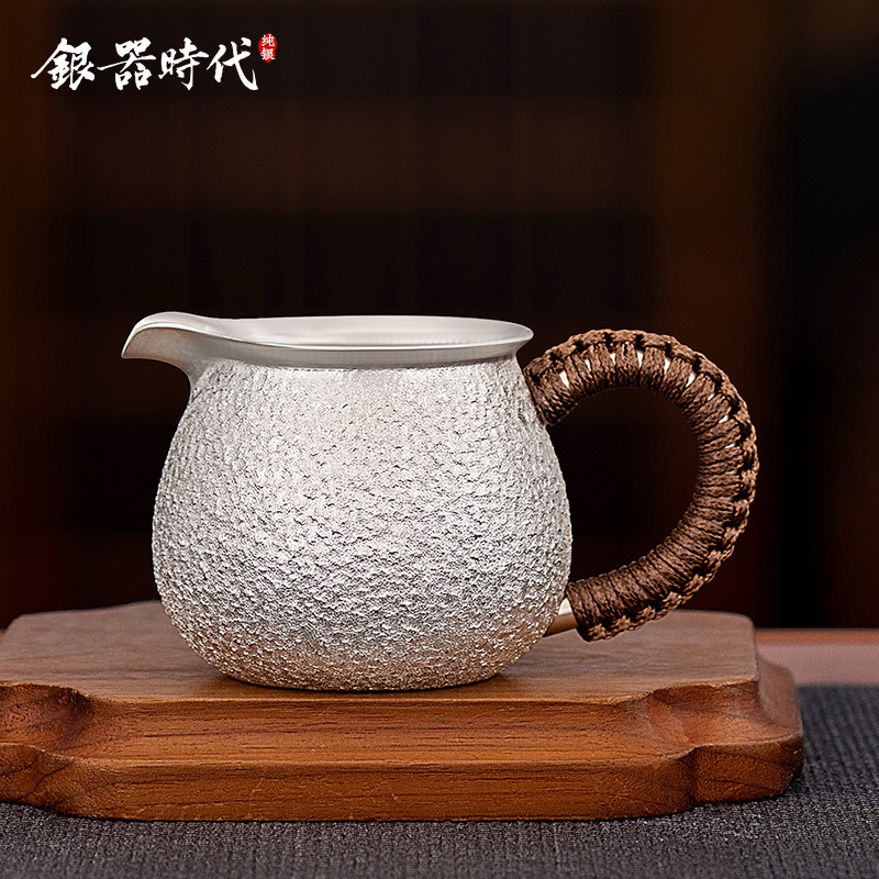 银器时代纯银999公道杯石纹图片