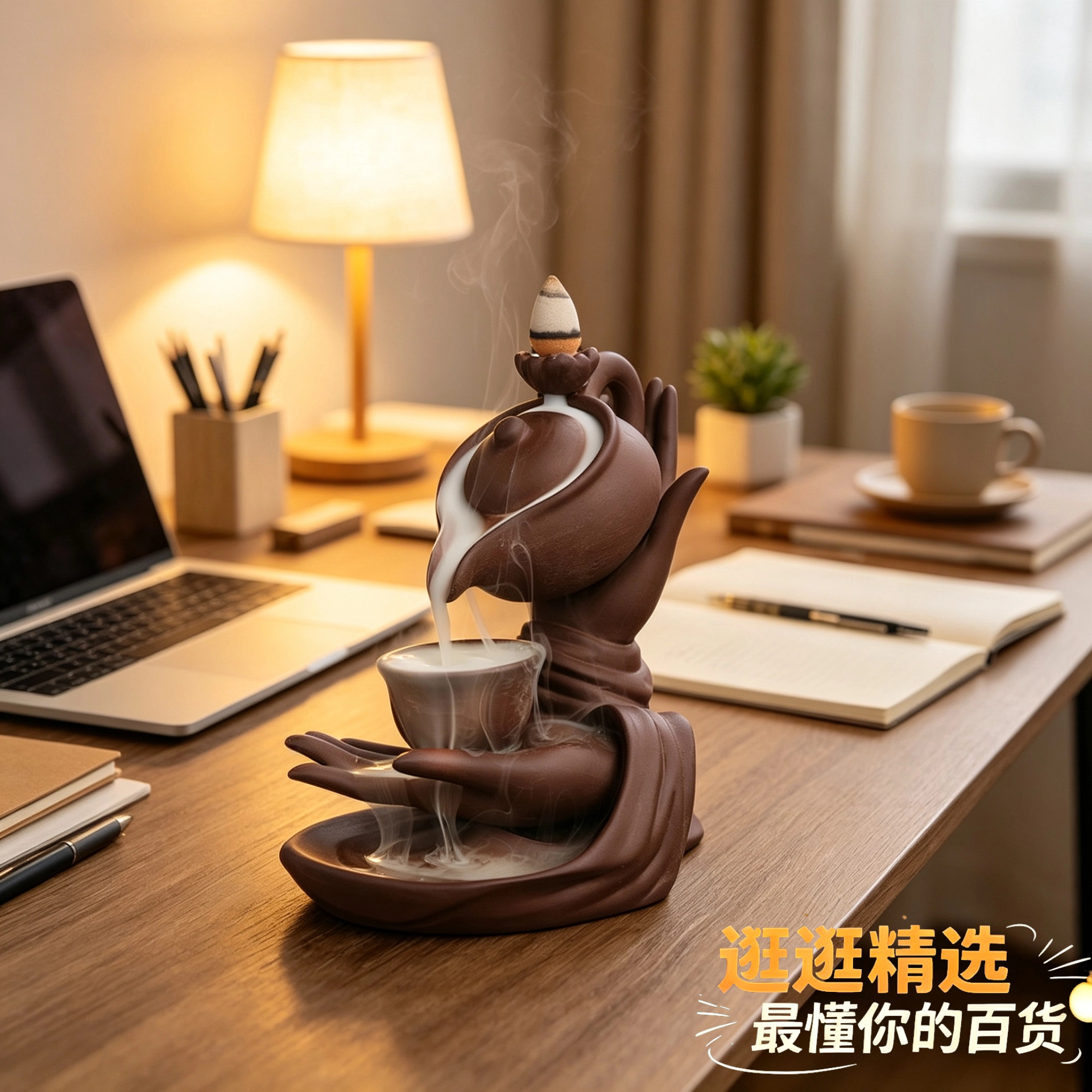 逛逛轻奢佛手悬壶高冲回流香炉创意茶壶倒流檀香炉家居饰品摆件