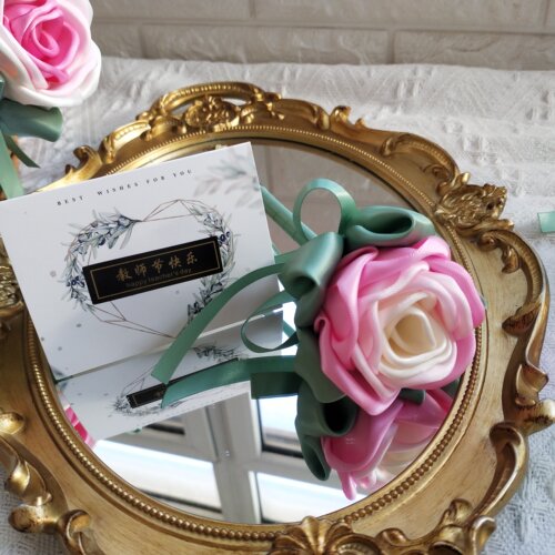 定制教师节日礼物送生日女朋友手工丝带玫瑰花笔送女老师花束