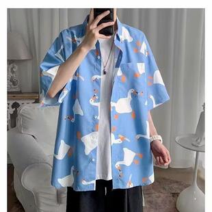 美式潮牌印花夏装新款宽松大码 男女装五分袖衬衫2505款一P20元