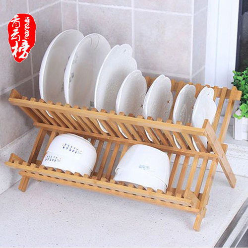 双层碗筷灶台竹子木头厨房置物架