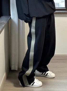 ESSENTIALS三条杠小众潮牌加绒宽松直筒美式长裤男秋冬