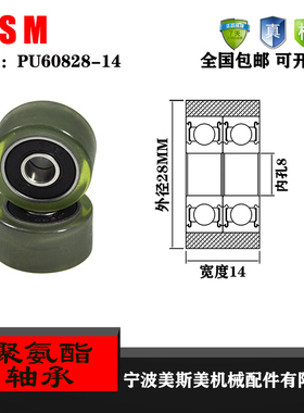 厂家直销美斯美PUT60828-14 双轴承外包聚氨酯滑轮 高耐磨轴承轮