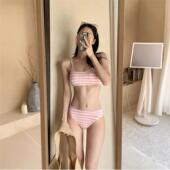 冲浪新款 比基尼性感露背泰国可爱少女甜美条纹双肩吊带分体泳衣女