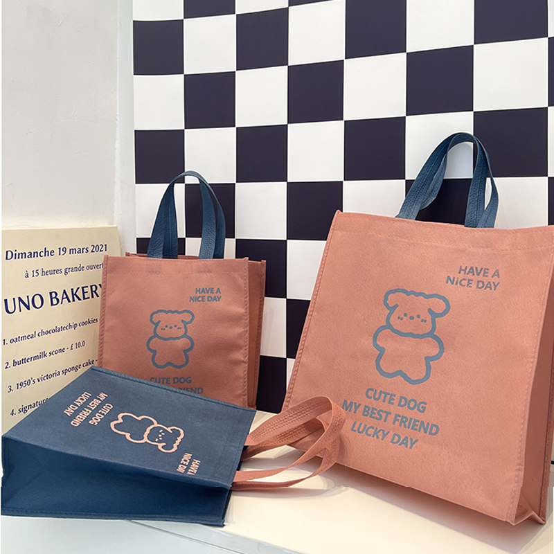 蓝色粉色无纺布手提袋卡通环保袋童装袋购物袋服装袋可爱包装袋