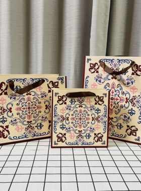 复古民族风高级礼品袋中秋送礼包装袋服装店手提袋子创意加厚纸袋