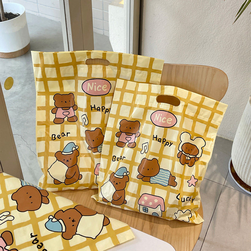 ins小熊服装店包装袋塑料手提袋礼品袋化妆品购物袋童装饰品袋子