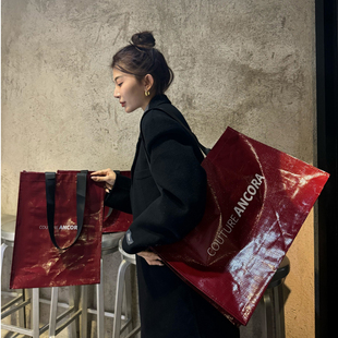 高级感安可拉红立体包编织袋服装店手提袋大容量包装袋购物袋