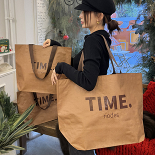 咖色英文编织袋服装店手提袋子购物袋大号礼品袋加厚包装袋塑料袋