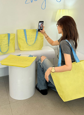 手绘黄色小狗塑料编织袋服装店手提袋子大容量购物袋包装袋礼品袋