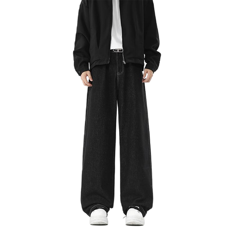 高街美式纯色牛仔裤纯色复古公版港风宽松裤子休闲裤男女