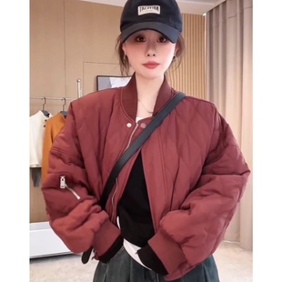 夹克衫 棒球服棉服外套女2024秋冬季 炸街立领字母刺绣加棉短款 美式