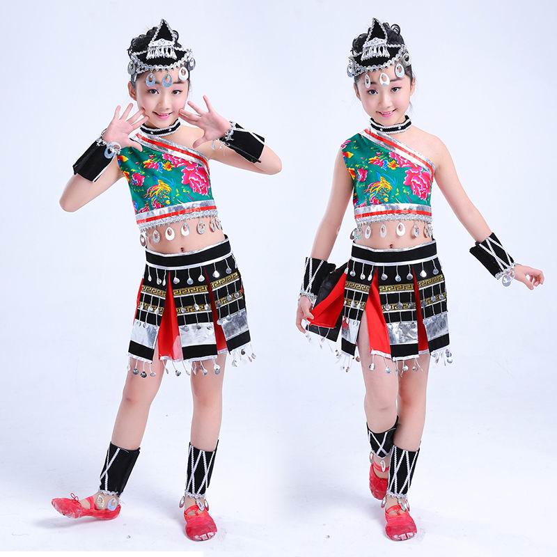 佤族走在山水间风女童演出服