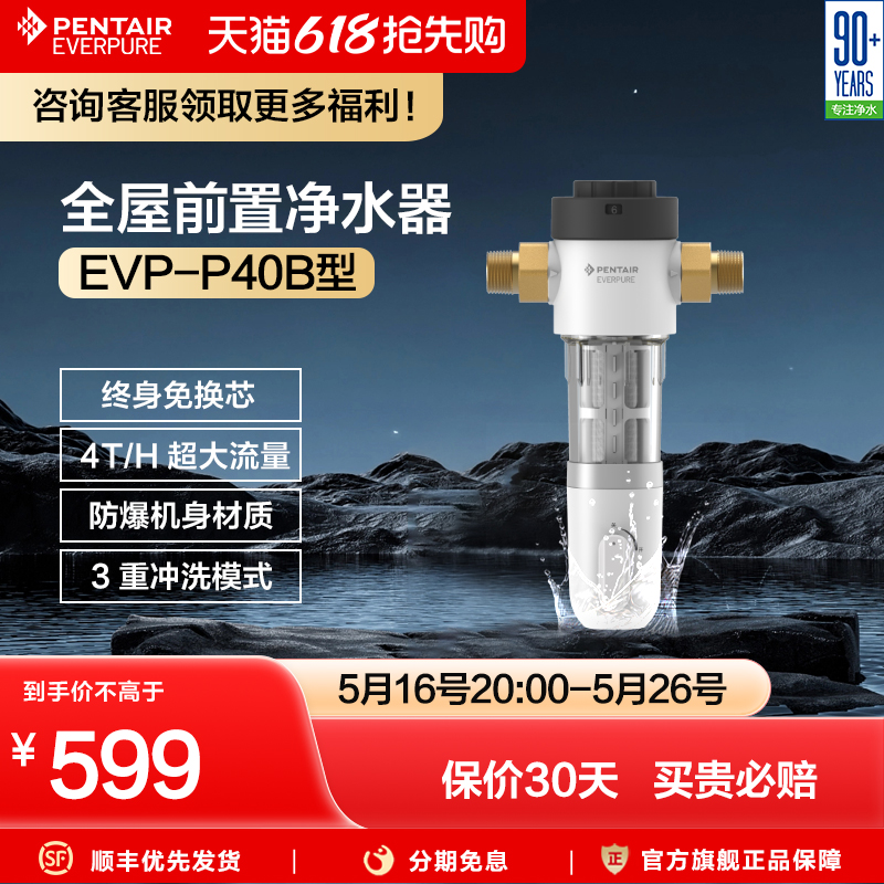 爱惠浦前置净水器全屋自来水反冲洗过滤器家用中央净水机EVP-P40B