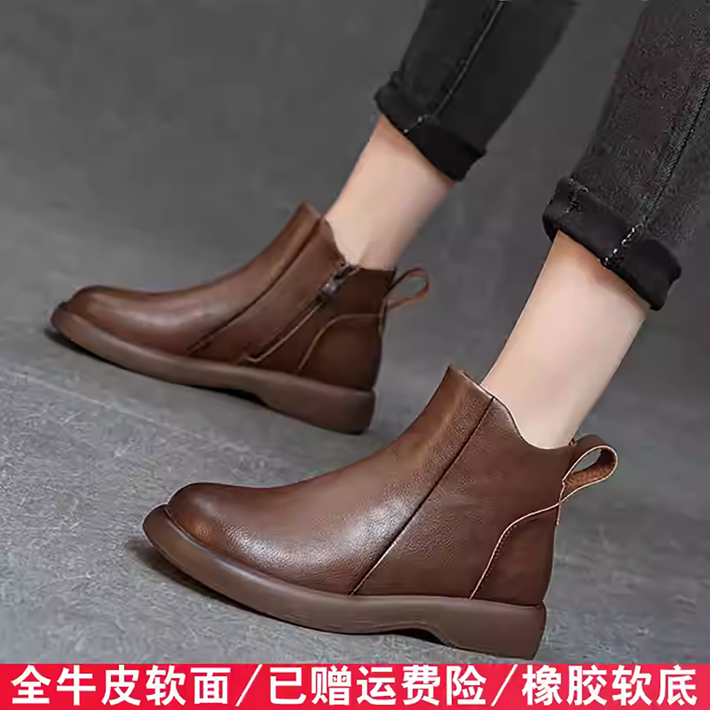 秋冬复古牛皮软面马丁靴软底女生靴子2025年真皮短靴粗跟厚底女鞋