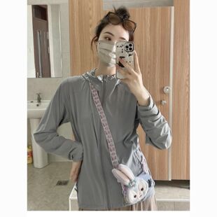 透气宽松连帽显白外套上衣 夏季 晒衣女冰丝凉感开衫 纯色薄款 防新款