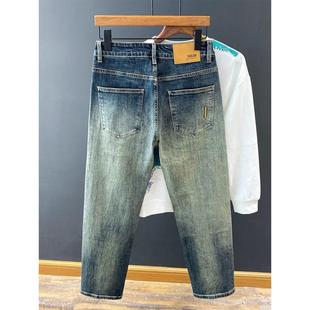 新款美式复古水洗渐变直筒牛仔裤男宽松阔腿堆积感弹力长裤子春秋